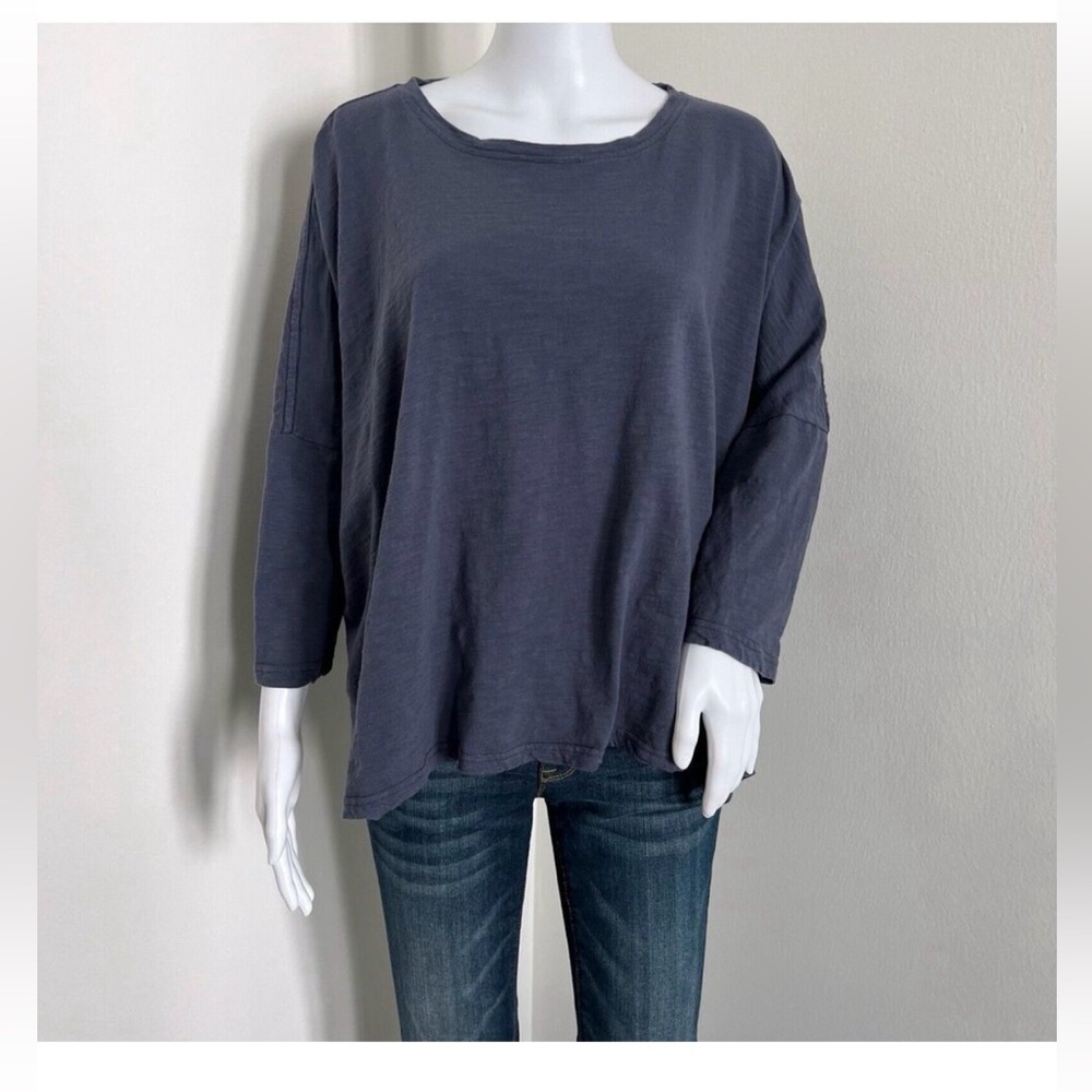 MERSEA Women's Catalina Slub Tee One Size Gray Blue Boxy Fit Cotton 3/4 Sleeve